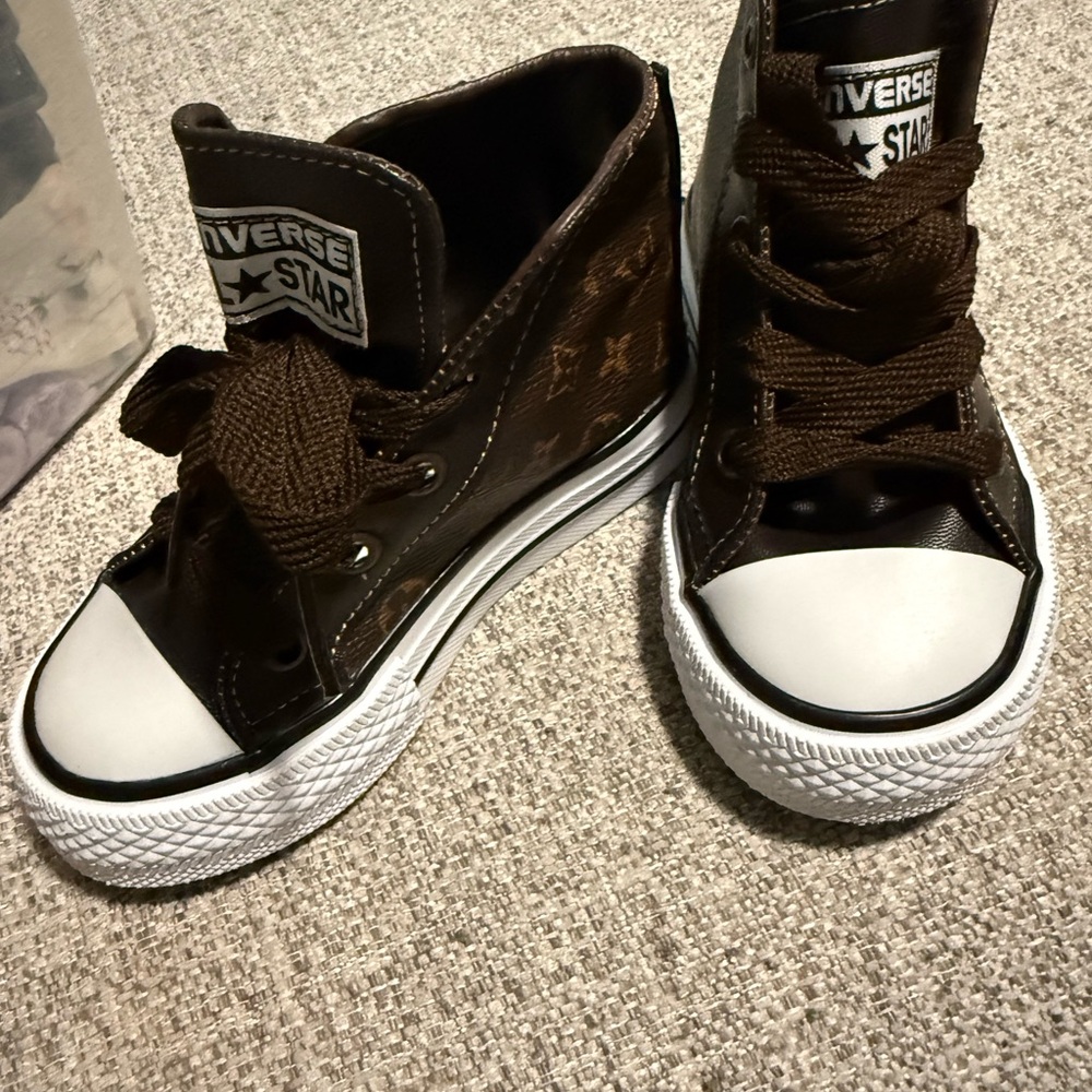 Upcycled Converse Kids High-Top Sneakers Faux LV-